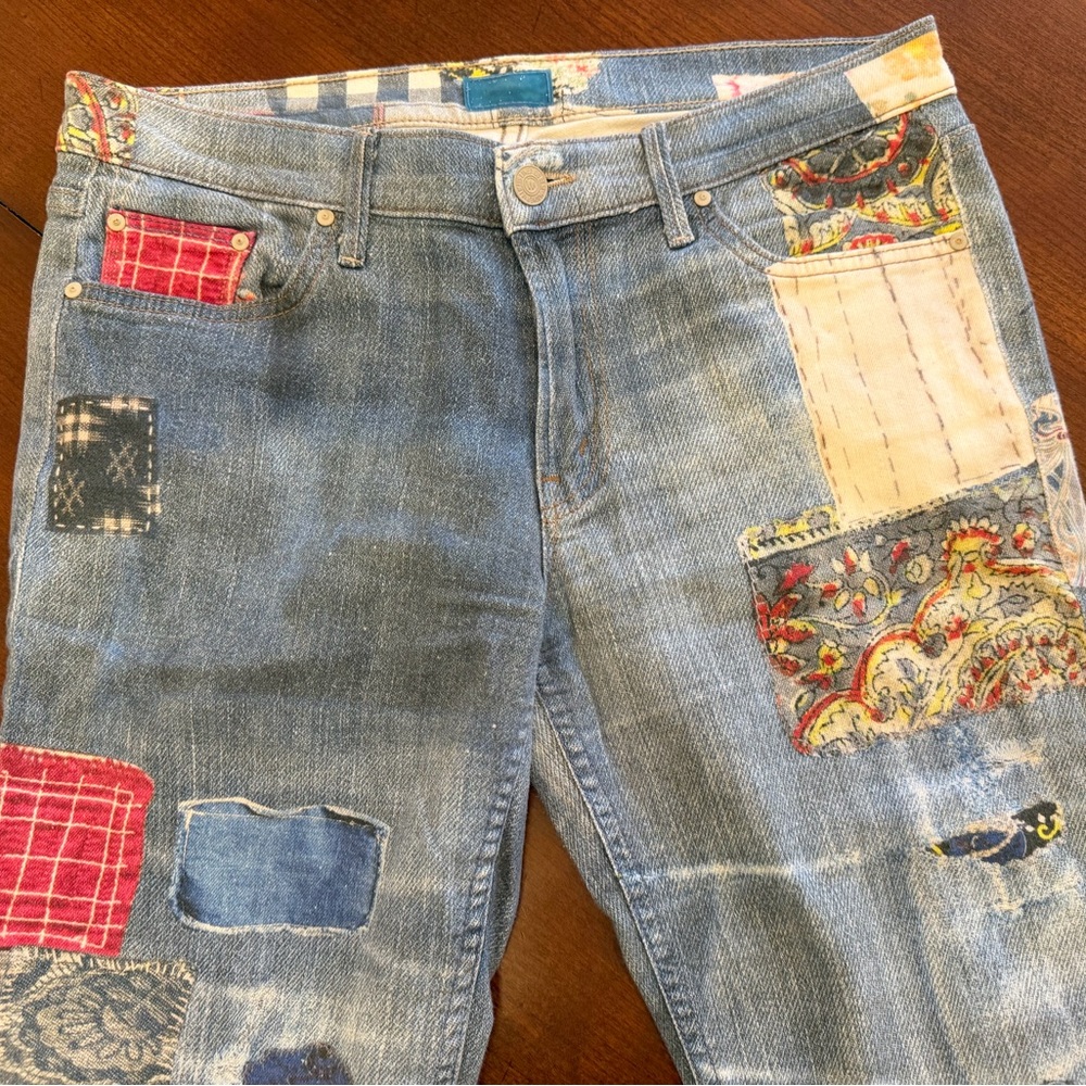 MOTHER Skinny Not Skinny Fray False Impressions Patchwork Jean Size 28 - Picture 2 of 10